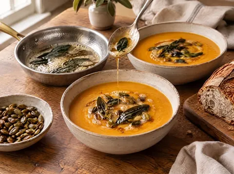 Sage leaves crisping in brown butter in a Kaizen titanium pan